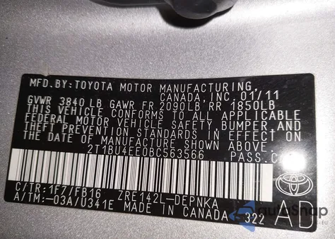 2011 Toyota Corolla Le из США, поврежденный, VIN 2T1BU4EE0BC563566